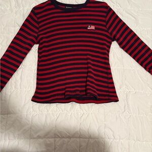 Polo Jeans Red and Black Striped Long Sleeve Tee